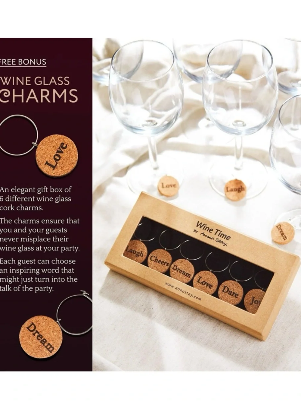 Home Metal Wine Rack with Hanging Glass Holders and Cork Tags - dark brown